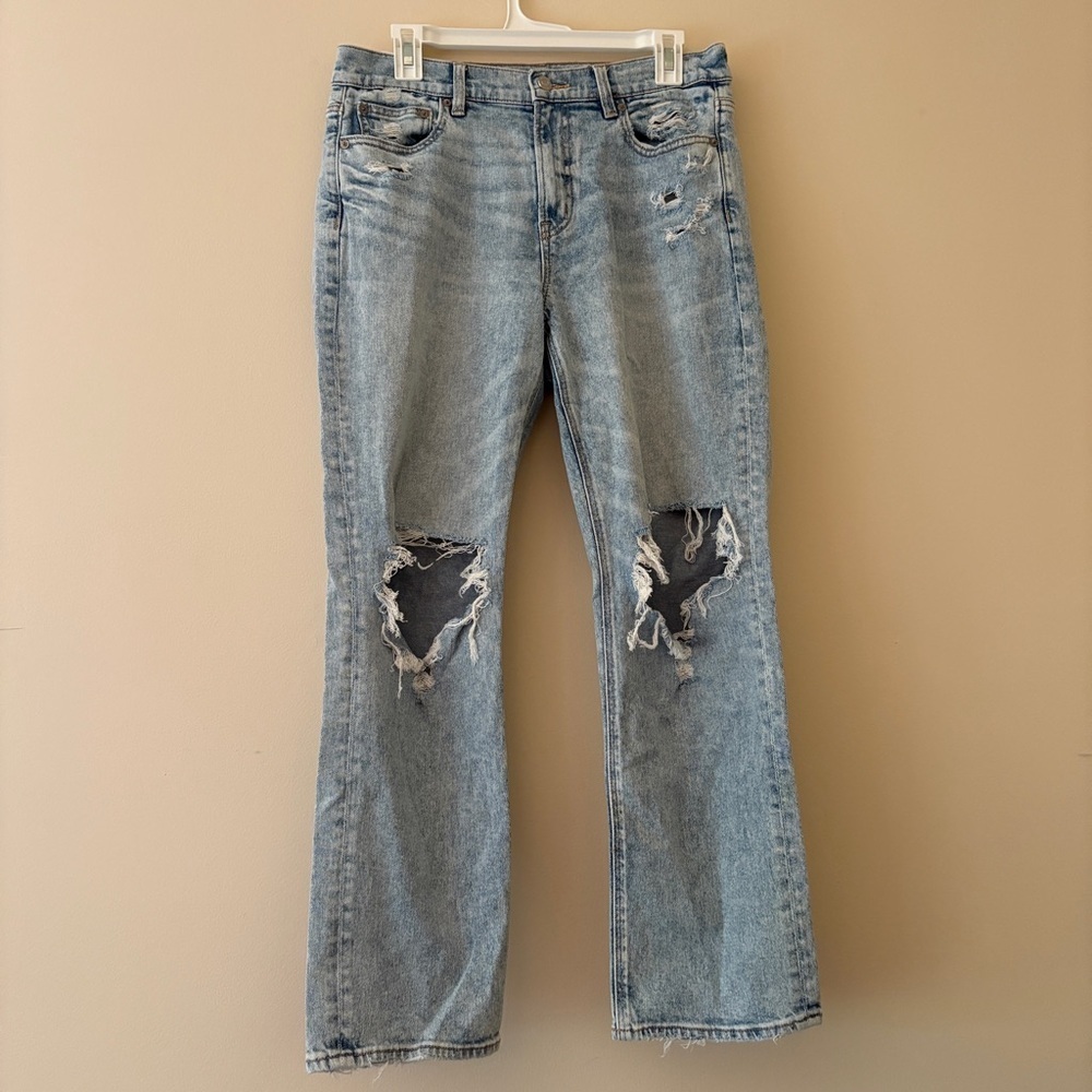 American Eagle Ripped Bootcut Jeans Women’s 8 Light Wash Distressed Stretch